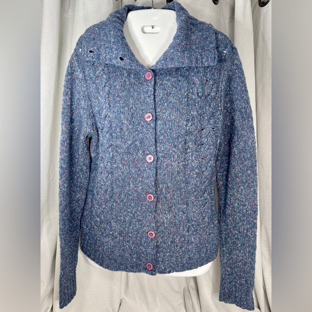 L.L. Bean Womens Cardigan Fisherman Cable Knit Wool Blend Sweater